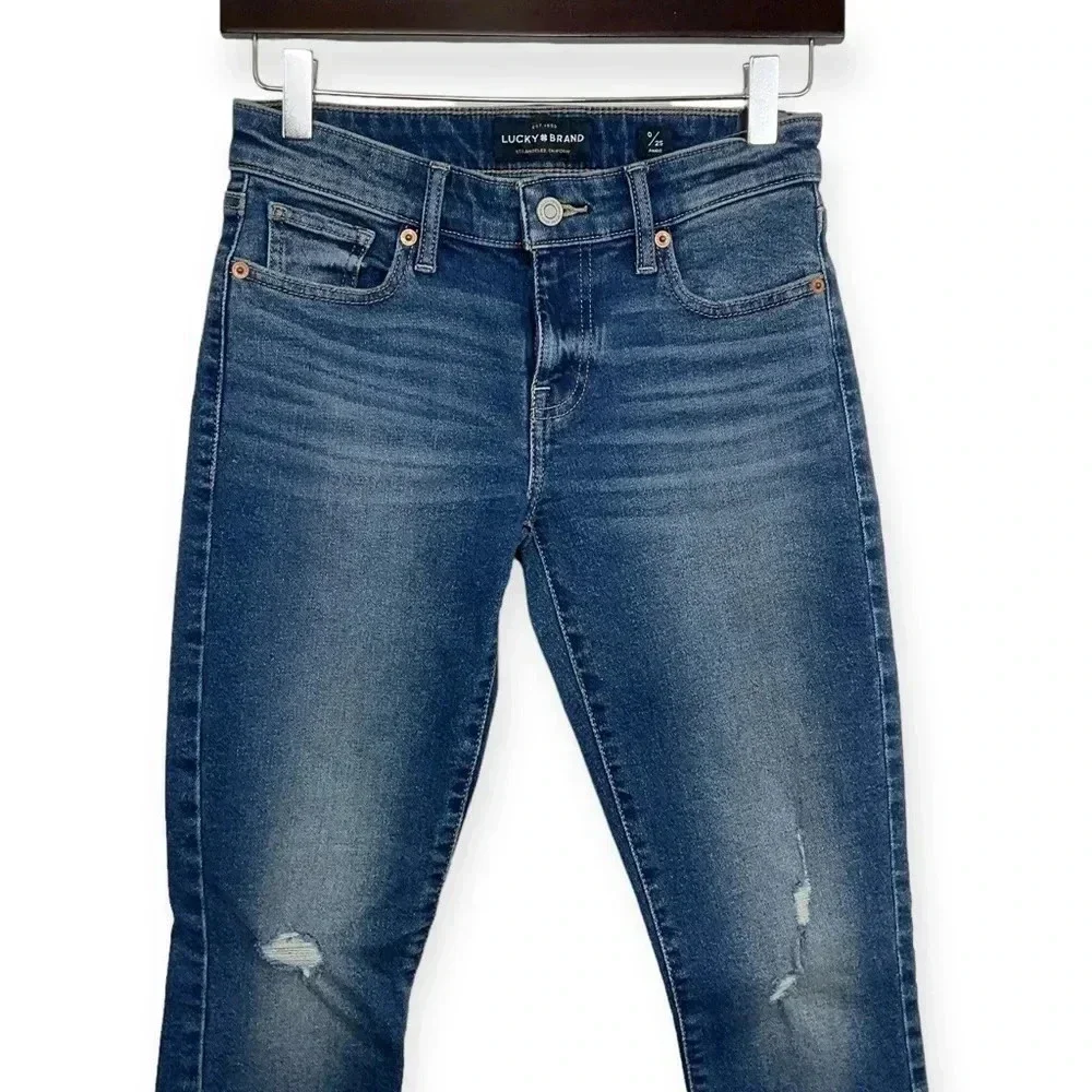 Lucky Brand Stella Skinny Ankle Distressed Raw Hem Jeans Size 25